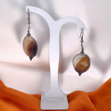 Brown Chalcedony 21x19x13mm Tumble Plain Dangle Gemstone Earrings