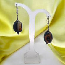 Black Chalcedony 22x16x13mm Tumble Plain Dangle Gemstone Earrings