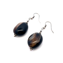 Black Chalcedony 22x16x13mm Tumble Plain Dangle Gemstone Earrings