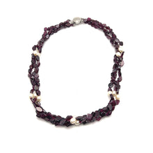 Handmade Garnet Natural Plain Smooth Hexagon & Pearl Gemstone 16.5” Necklace Elegant Jewelry