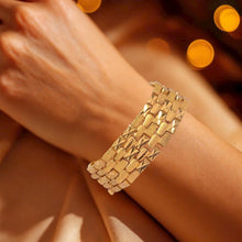 Yellow Gold Micron Plated Geometric Bracelet – Textured Links & Shiny Accents
