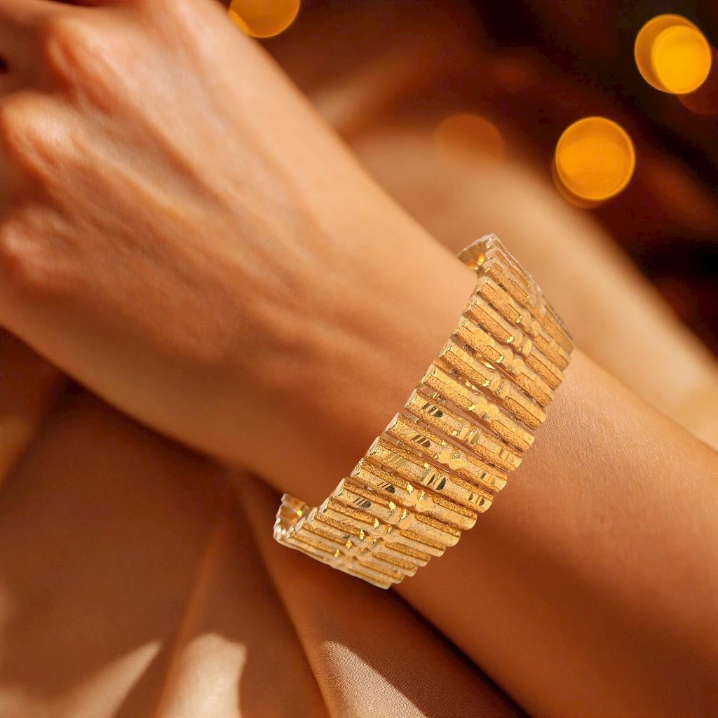 Yellow Gold Plated Modern Link Bracelet – Engraved Rectangular Geometrics