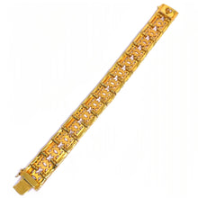 Yellow Gold CZ Floral Link Bracelet – Elegant Unisex Style with Polished Finish