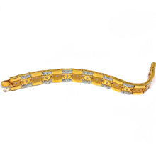 Yellow Gold CZ Floral Link Bracelet – Elegant Unisex Style with Polished Finish