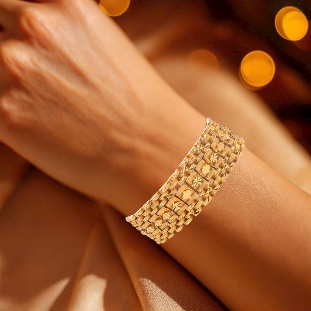 Yellow Gold Micron Plated Bracelet for Men – Bold Texture & Geometric Detail