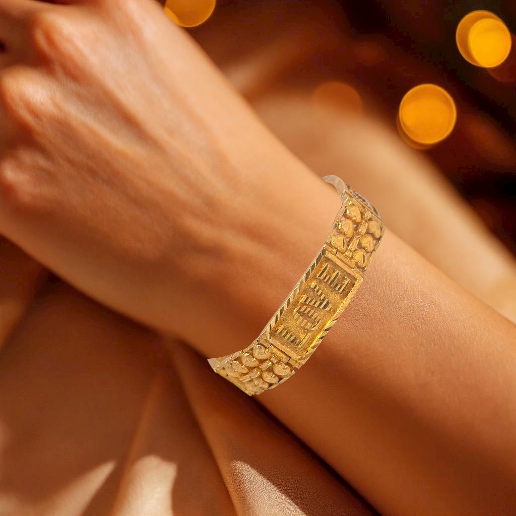 Yellow Gold Micron Plated Bracelet – Engraved Love Initials & Heart Motifs