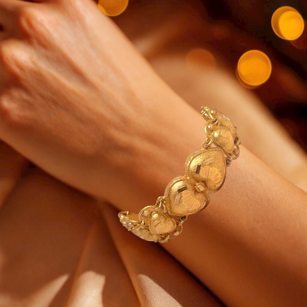 Yellow Gold Micron Plated Heart Bracelet – Micron Finish & Fine Engraving