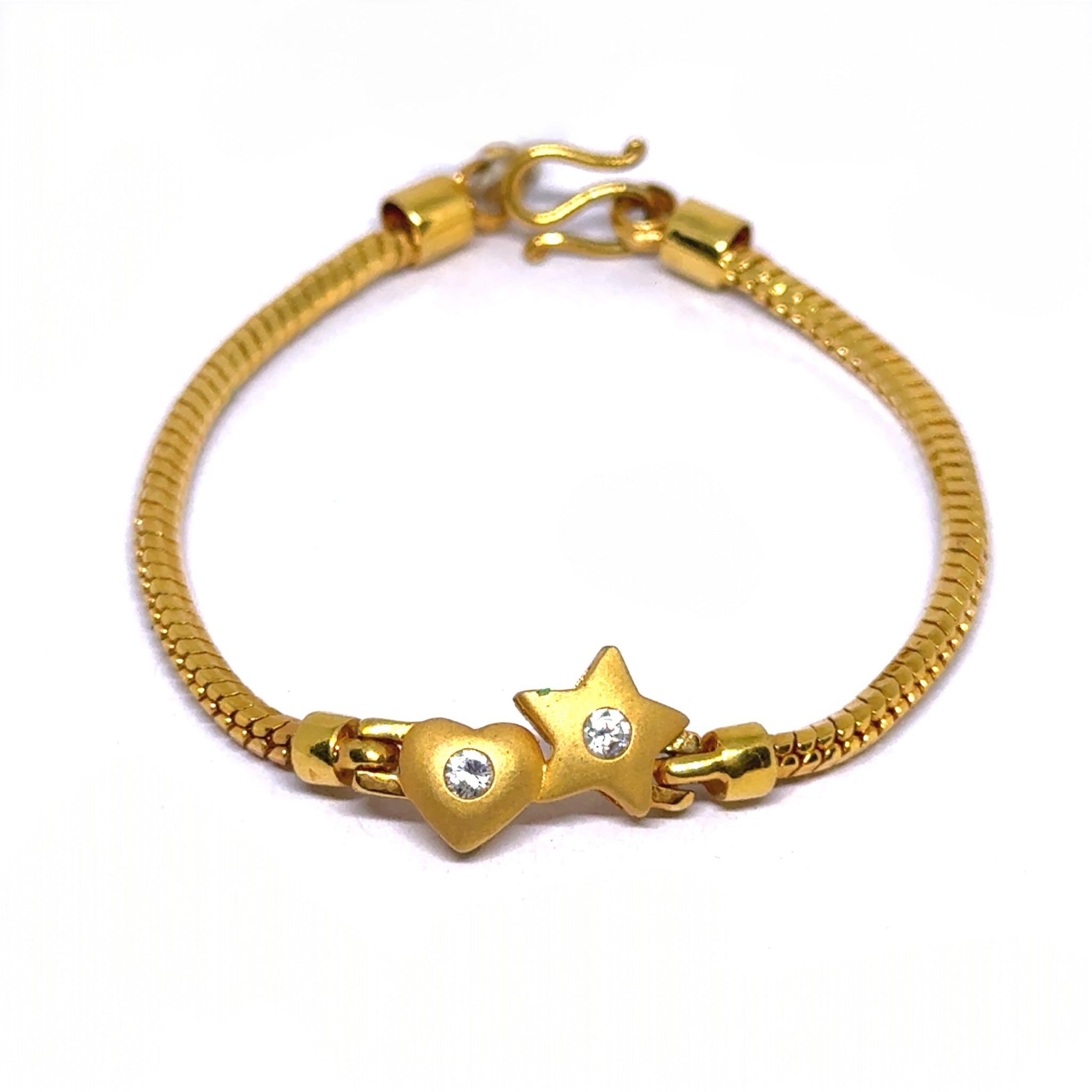 Yellow Gold Micron Plated Snake Chain Bracelet – Heart & Star Charms with CZ Sparkle