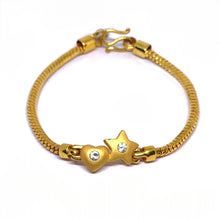 Yellow Gold Micron Plated Snake Chain Bracelet – Heart & Star Charms with CZ Sparkle