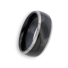 Tungsten Ring Domed Glossy Black Center Step Edges  Band