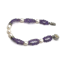 Amethyst Natural 3mm Ball with Pearl Button Gemstone Bracelet