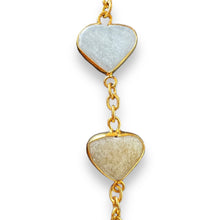 Natural Handmade Gemstone Station Necklace Semiprecious Flat Heart Cut Chain Jewelry