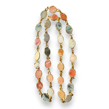 Natural Handmade Station Necklace Semiprecious Gemstone Flat Oval Cut Chain Jewelry