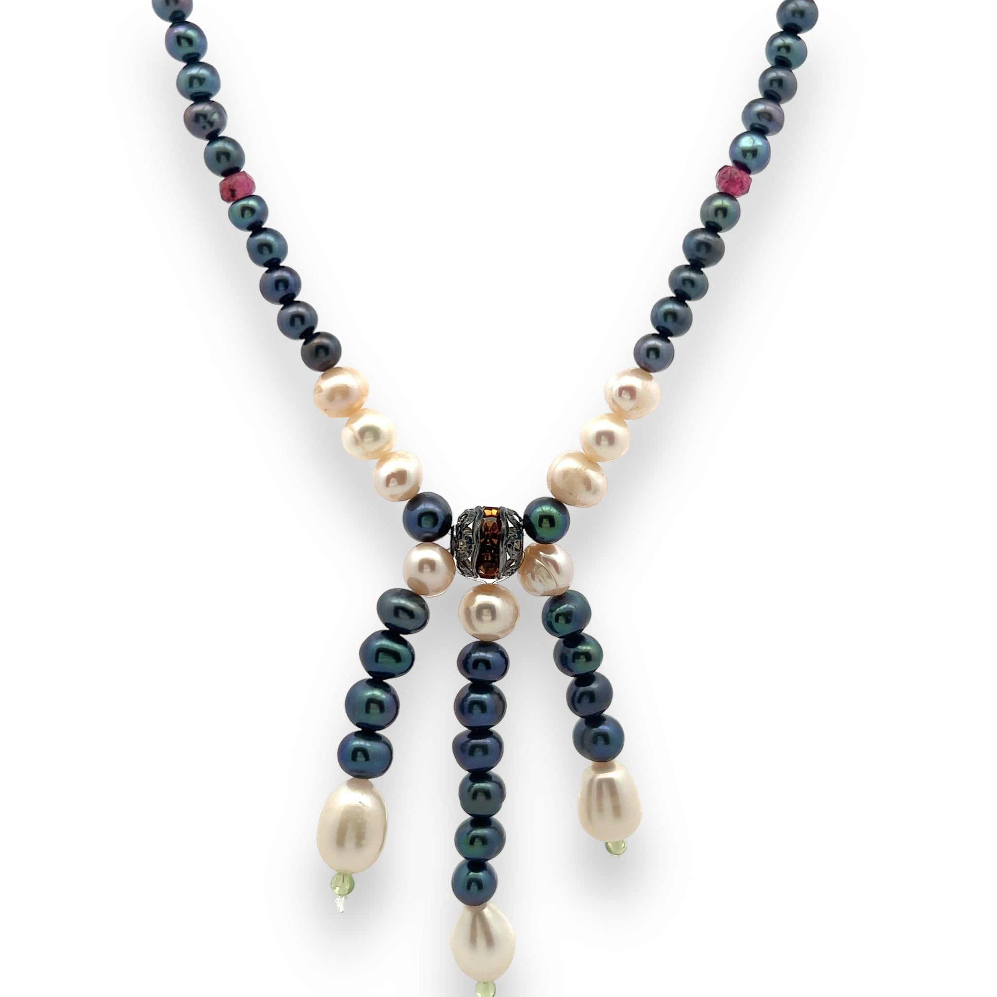 Natural Multi Tourmaline Pearl Peridot Birthstone 21" Necklace Jewelry