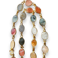 Natural Handmade Station Necklace Semiprecious Gemstone Flat Oval Cut Chain Jewelry