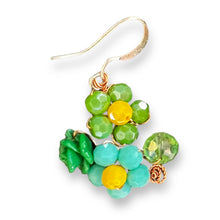 Handmade Earrings Floral Green Blue Beads Jewelry