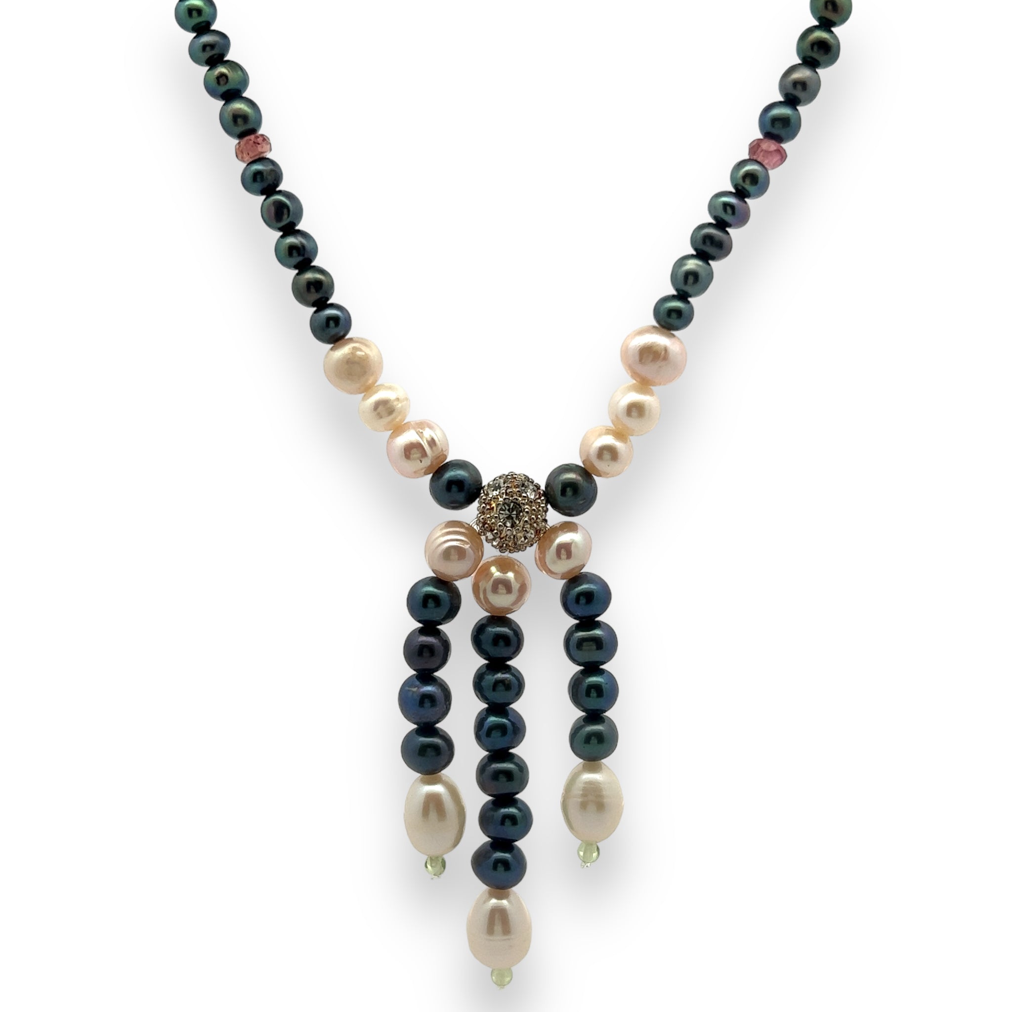 Natural Handmade Necklace 16"-18" Pearls, Tourmaline Gem Bead Jewellery