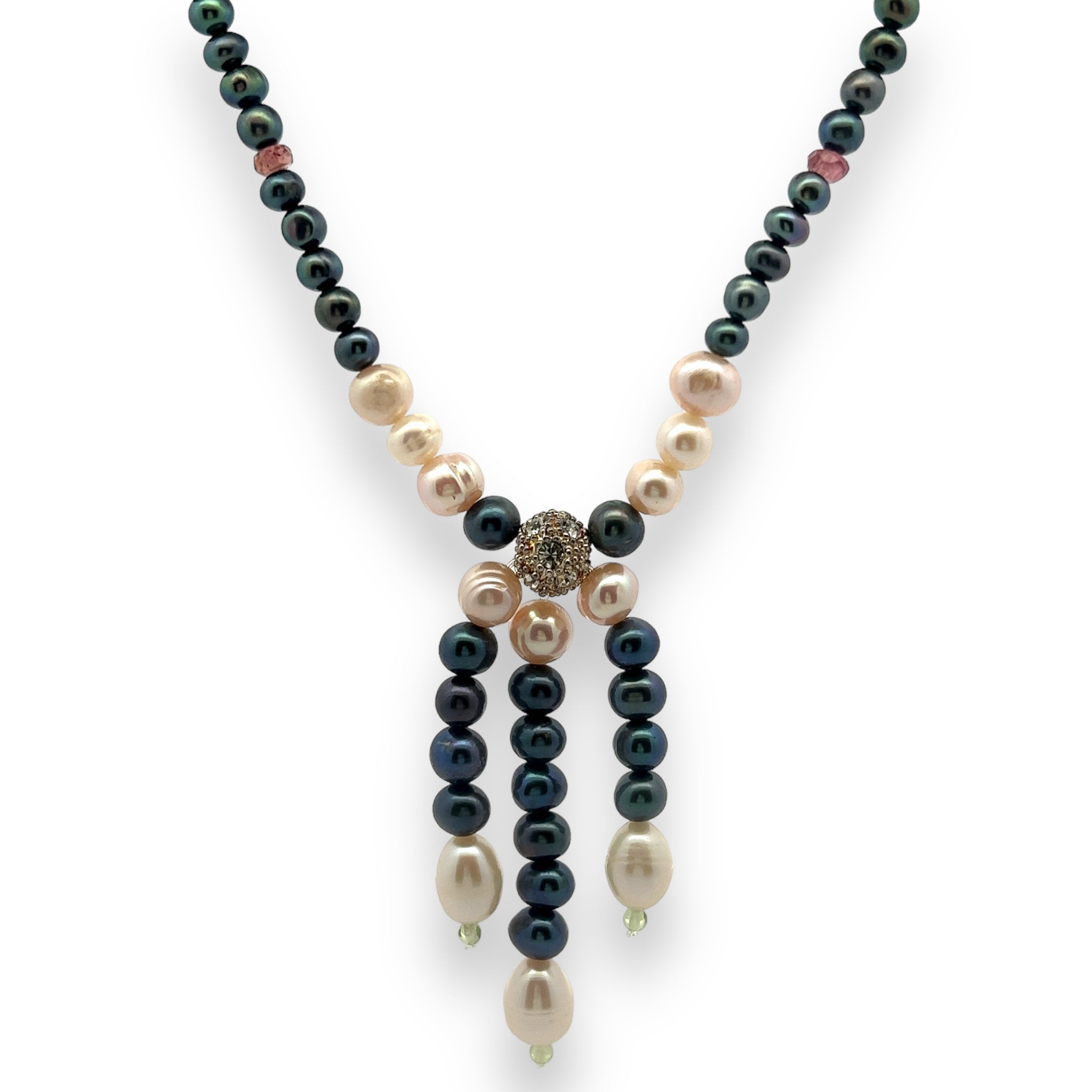 Natural Peridot Multi Tourmaline Pearl Handmade Necklace Jewelry