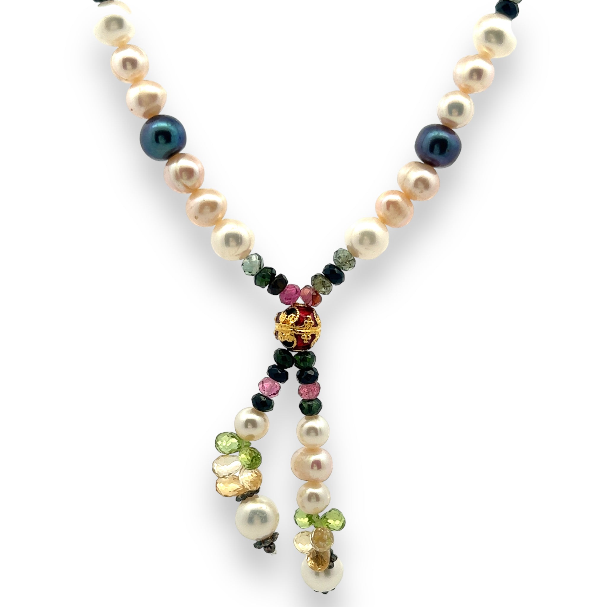 Natural Handmade Necklace 16"-18" Pearls, Peridot, Tourmaline, Citrine Gem Beads Jewellery