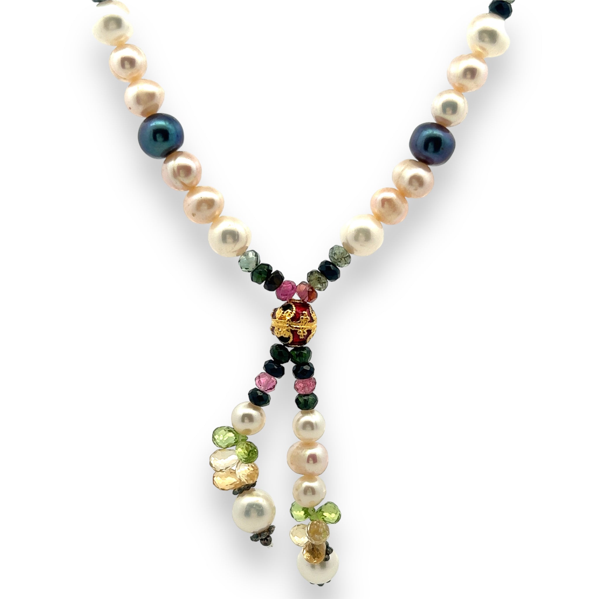 Natural Multi Tourmaline & Pearl Citrine Peridot Birthstone Necklace