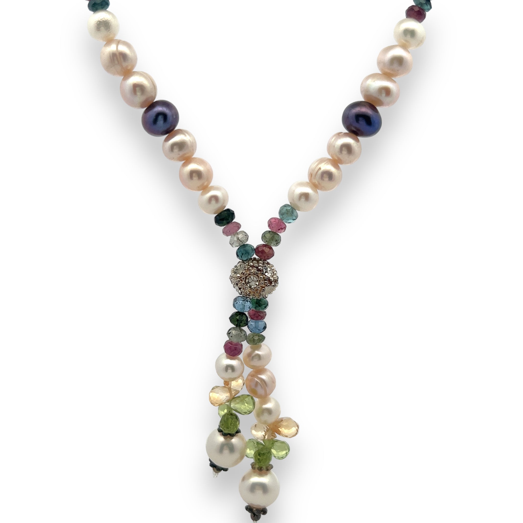 Natural Multi Tourmaline Pearl Citrine Peridot Multi Colored Gemstone Necklace