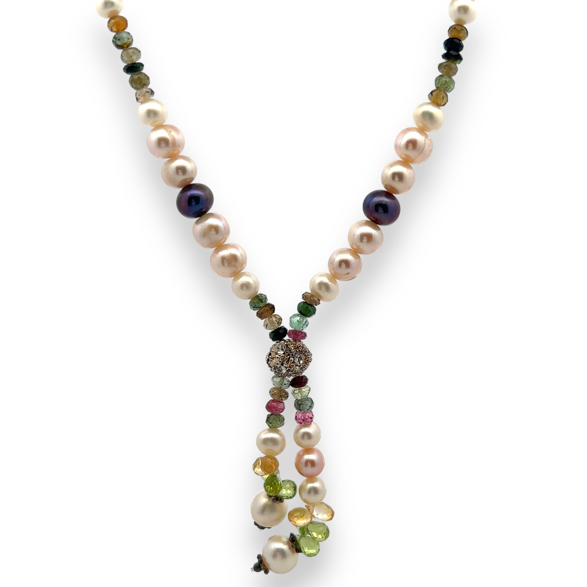 Natural Multi Tourmaline Pearl Peridot Citrine Handmade Necklace