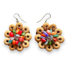 Handmade Earrings Light Coconut Shell Hand Carved Floral Multi Beads Jewelry