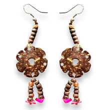 Handmade Earrings Coconut Shell Light Floral Gemstone Jewelry