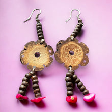 Handmade Earrings Coconut Shell Light Floral Gemstone Jewelry