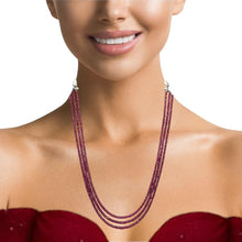 Natural Precious Necklace Ruby Gem Beads 3 Strands Layered Unique Jewelry