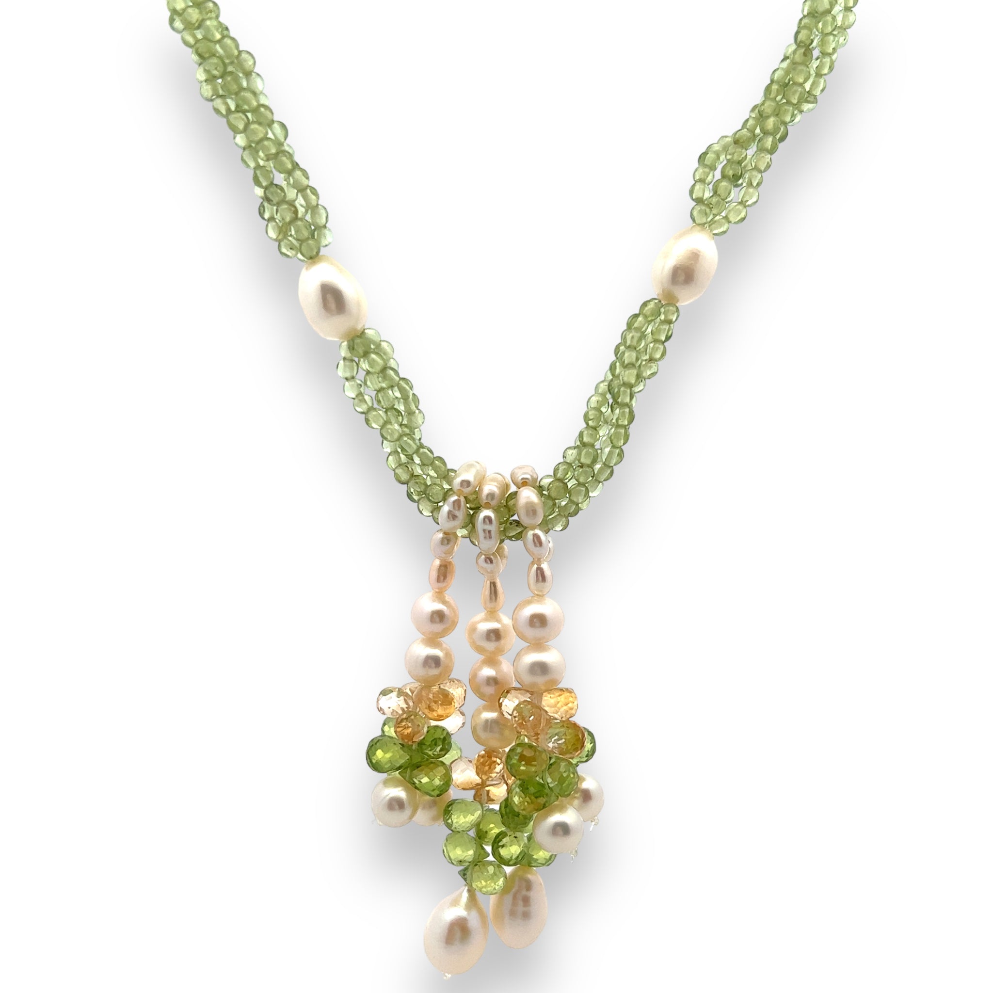 Natural Peridot Citrine Briolette Plain Pearl Gemstone 16" Necklace Jewelry