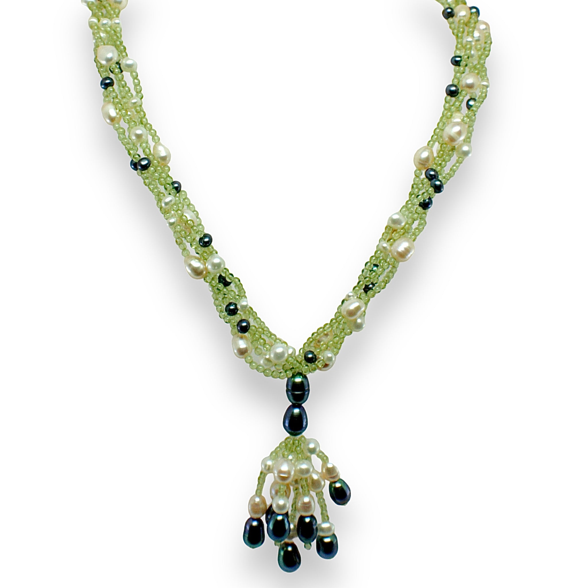 Natural Handmade Necklace 16"-18" Peridot, Pearls Gemstone Beads Jewellery