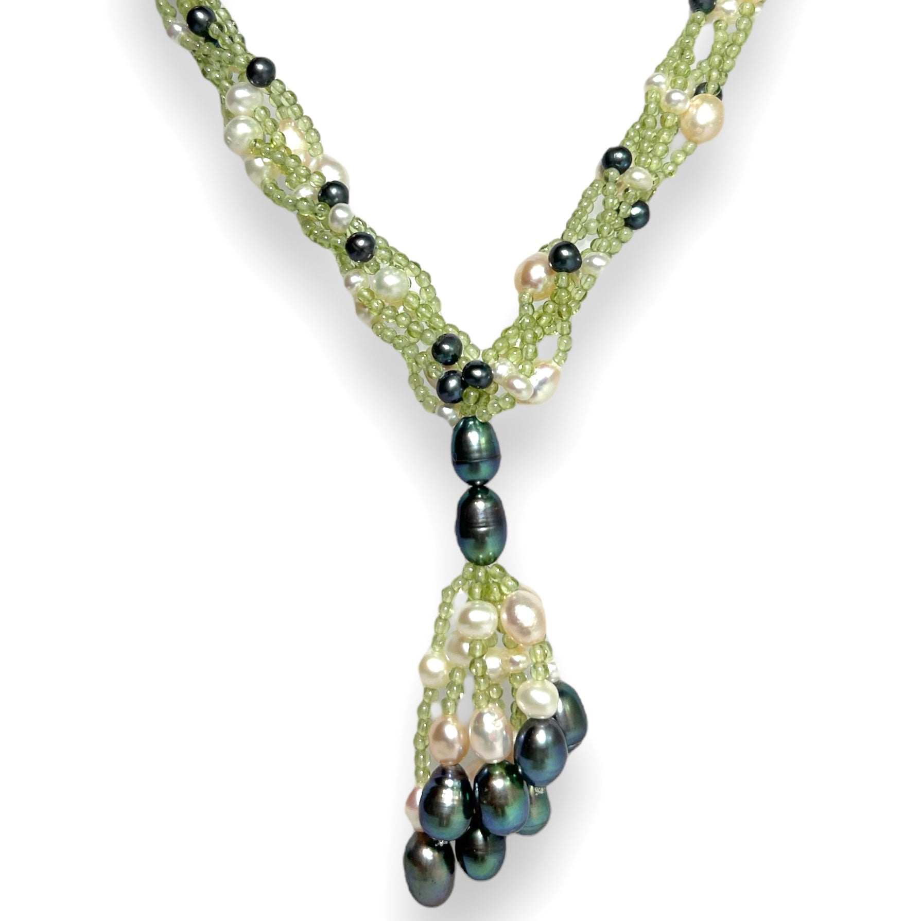 Natural Handmade Necklace 16"-18" Peridot, Pearl Gemstone Beads Jewellery