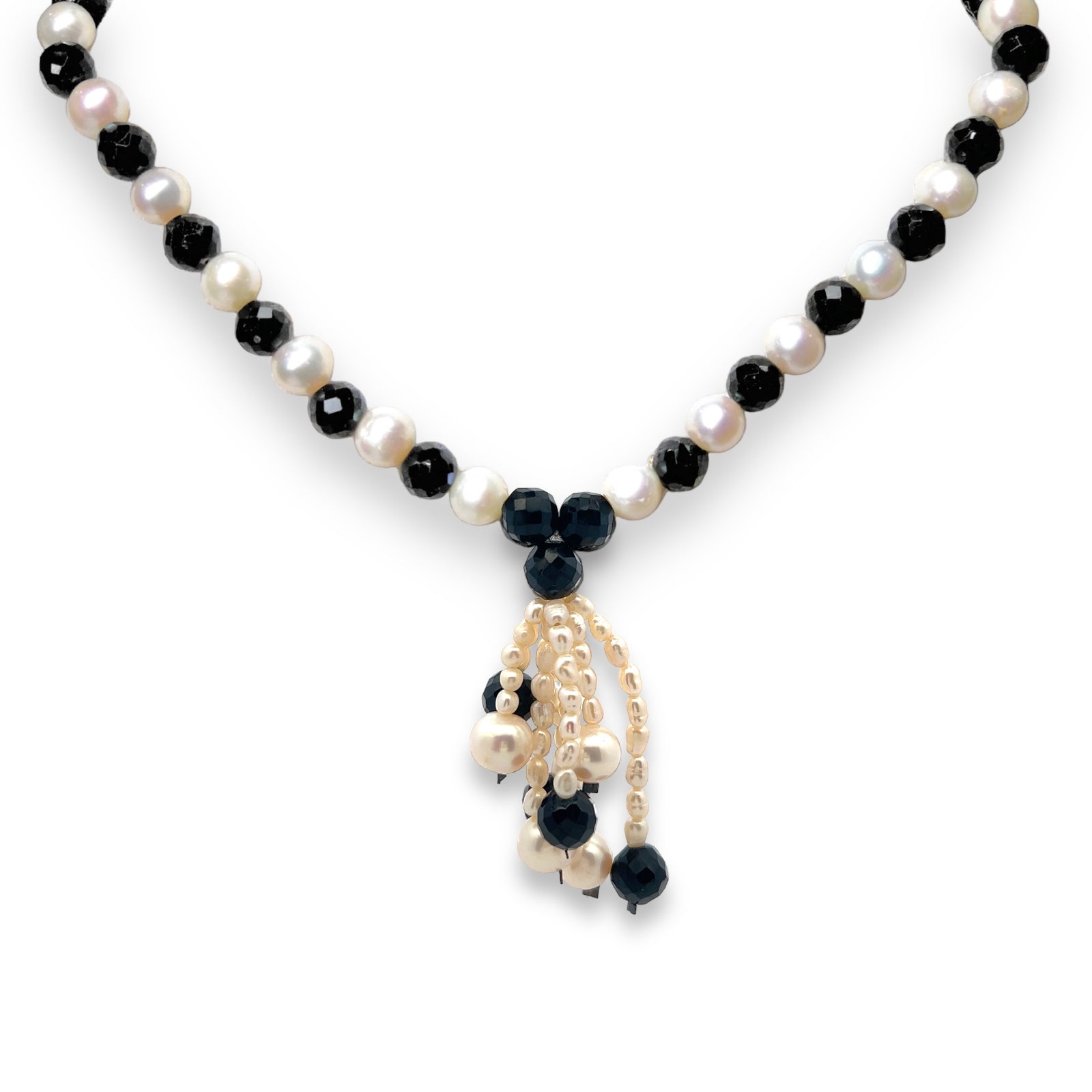 Natural Handmade Necklace 16"-18" Black Tourmaline Pearls Gemstone Beads Jewelry