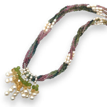 Natural Multi Tourmaline Peridot Citrine with Pearl Necklace Jewelry