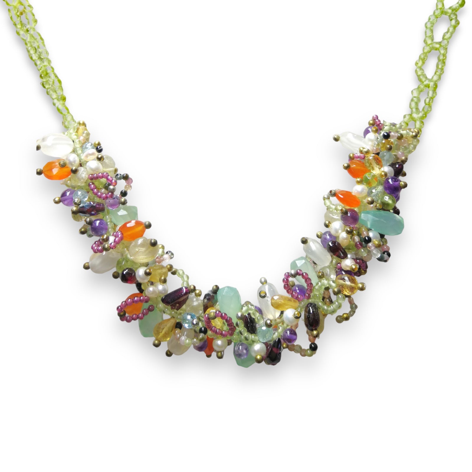 Natural Handmade Necklace 16"-18" Peridot, Coral, Garnet, Tourmaline, Citrine, Amethyst, Peridot, White Topaz Gemstone Beads Jewellery