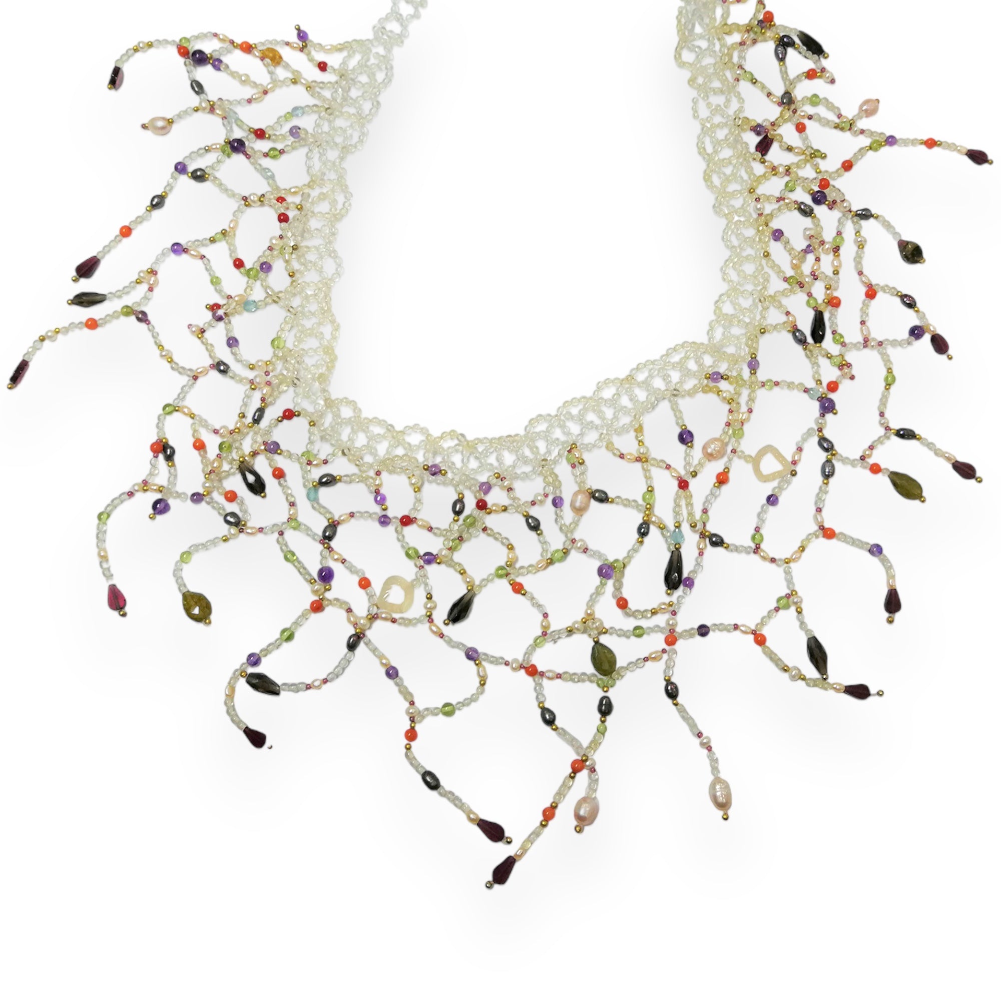 Natural Handmade Necklace 16"-18" Peridot, Coral, Garnet with Tourmaline, Citrine, Amethyst, Peridot, White Topaz Gemstone Beads Jewellery