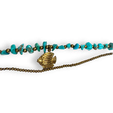 Handmade Bracelet Turquoise Trinket Charms Lucky Fish with Bells Beaded 8 Inch Jewelry