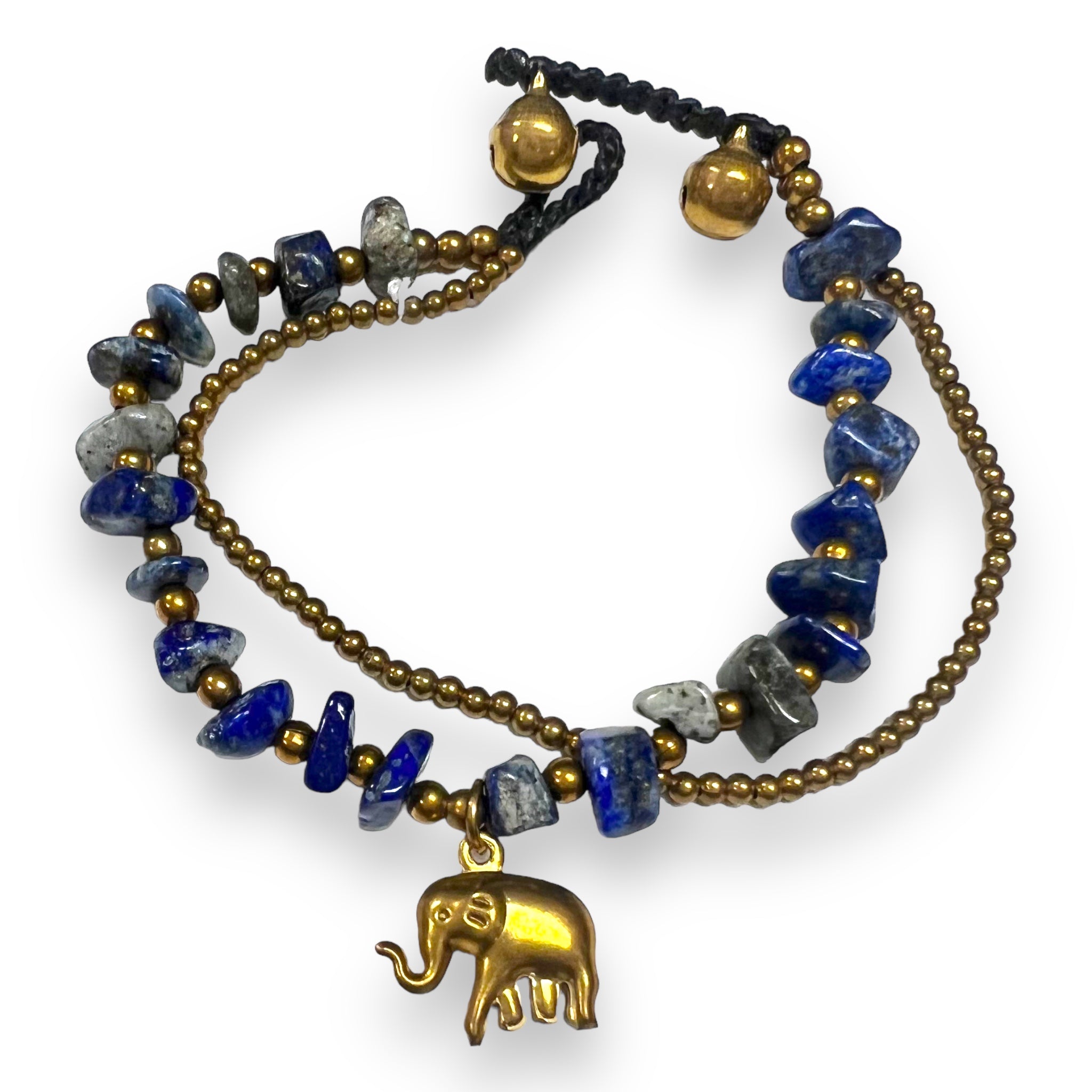 Handmade Bracelet Lapiz Trinket Charms Elephant with Bells Beaded 8 Inch Jewelry