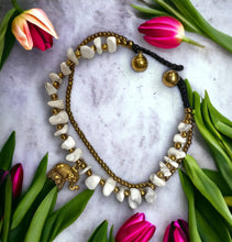 Handmade Bracelet Howlite and Moonstone Bohemian Elephant Bells Charms Beaded 8 Inch Jewelry