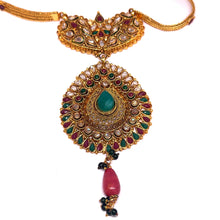 Royal Polki Traditional Heritage Style Pendant Necklace Earrings Gold Plated Bridal Jewellery Set