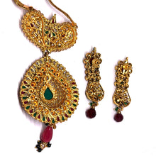 Royal Polki Traditional Heritage Style Pendant Necklace Earrings Gold Plated Bridal Jewellery Set