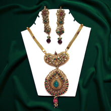 Royal Polki Traditional Heritage Style Pendant Necklace Earrings Gold Plated Bridal Jewellery Set
