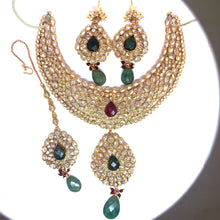 Royal Traditional Necklace, Earring with Ear Chain and Tikka Gold Plated Indian Bridal Jewellery Set