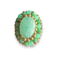 Handmade Ring Green Bead Oval Gemstone Woven Wax Cord Adjustable Jewelry