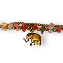 Handmade Bracelet Red Jasper Trinket Charms Elephant with Bells Beaded 8 Inch Jewelry