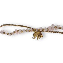 Handmade Bracelet Rose Quartz Trinket Charms Elephant with Bells Beaded 8 Inch Jewelry