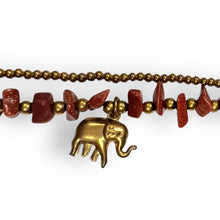 Handmade Tiger’s Eye Beaded Bracelet with Elephant Charm & Bells Protective Gemstone Trinket Jewelry