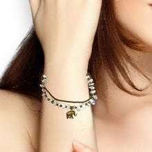 Handmade Bracelet Howlite and Moonstone Bohemian Elephant Bells Charms Beaded 8 Inch Jewelry