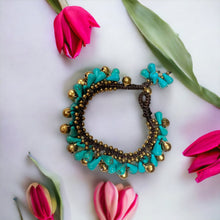 Handmade Bracelet Turquoise Bells Charms Beaded Beaded 8 Inch Jewelry